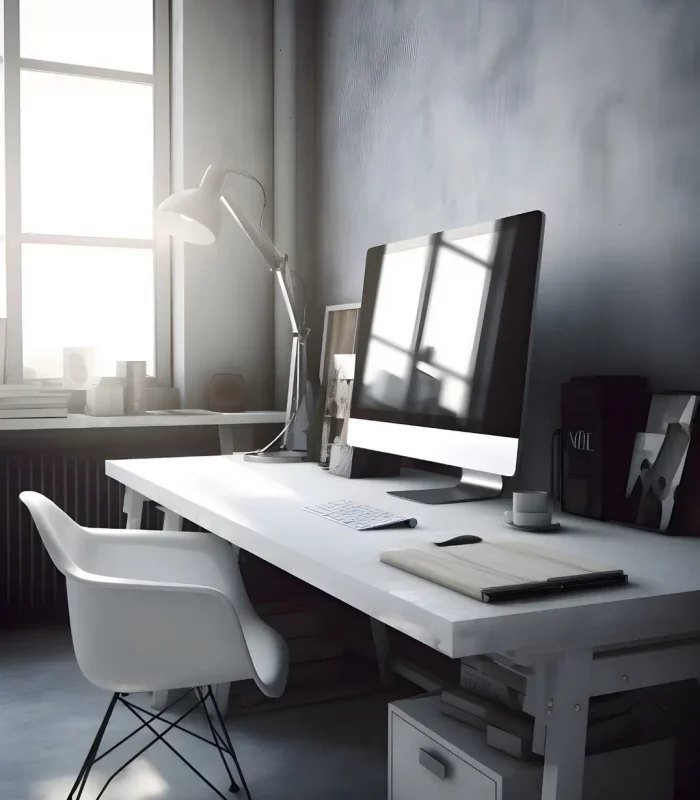 Computer with keyboard and mouse on a desk.